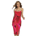 Red Leaf Print Cross Back Cami Dress