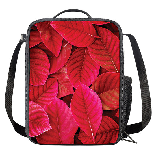 Red Leaf Print Crossbody Lunch Bag