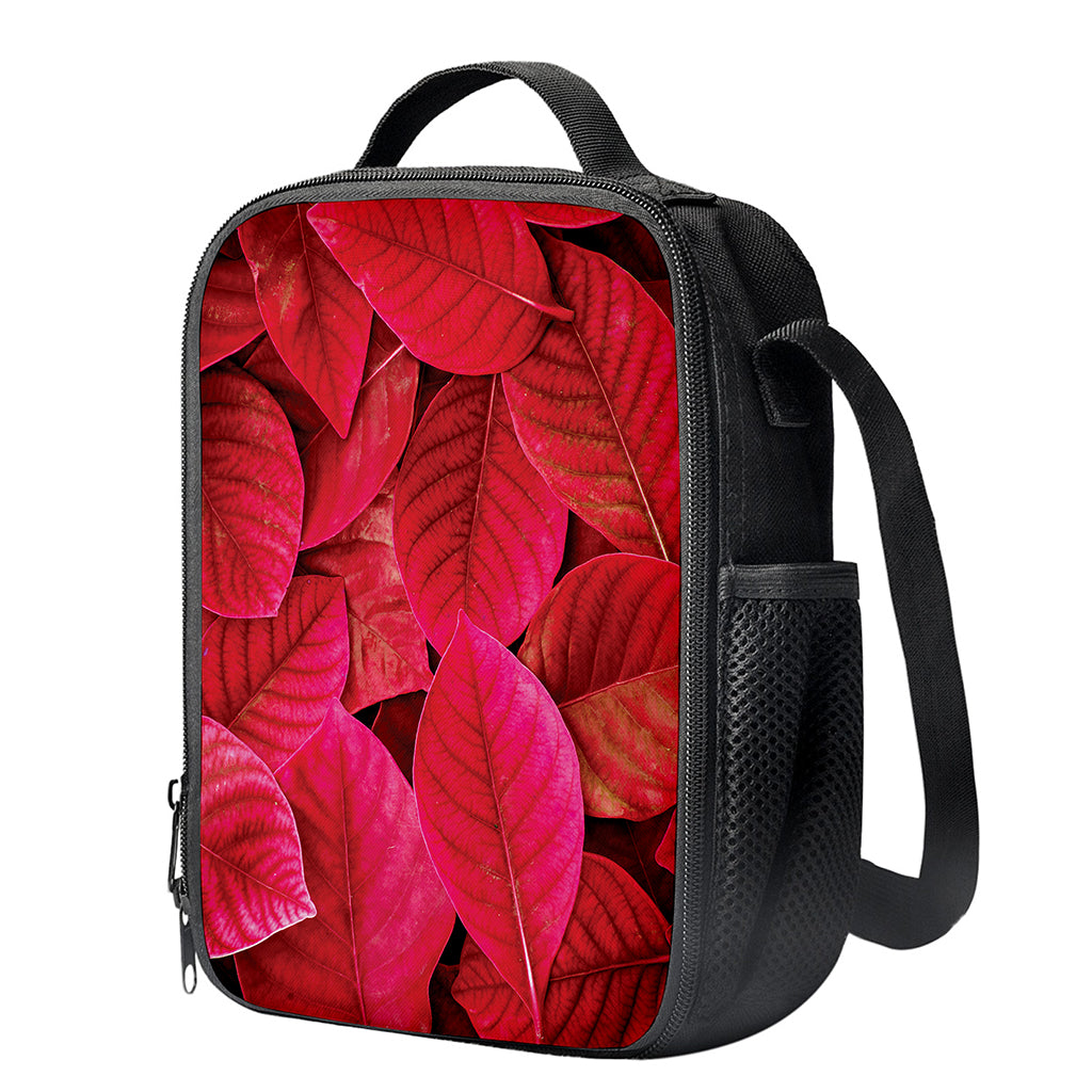 Red Leaf Print Crossbody Lunch Bag