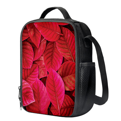 Red Leaf Print Crossbody Lunch Bag