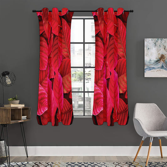 Red Leaf Print Curtain