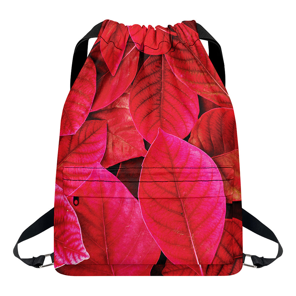 Red Leaf Print Drawstring Backpack