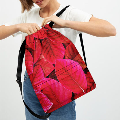 Red Leaf Print Drawstring Backpack