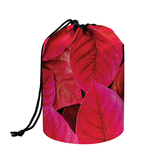 Red Leaf Print Drawstring Makeup Bag