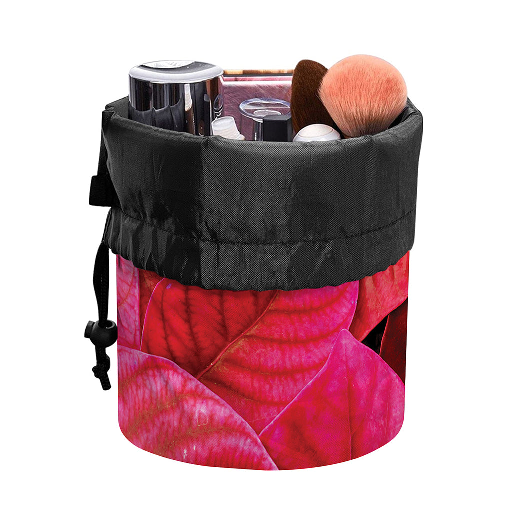 Red Leaf Print Drawstring Makeup Bag