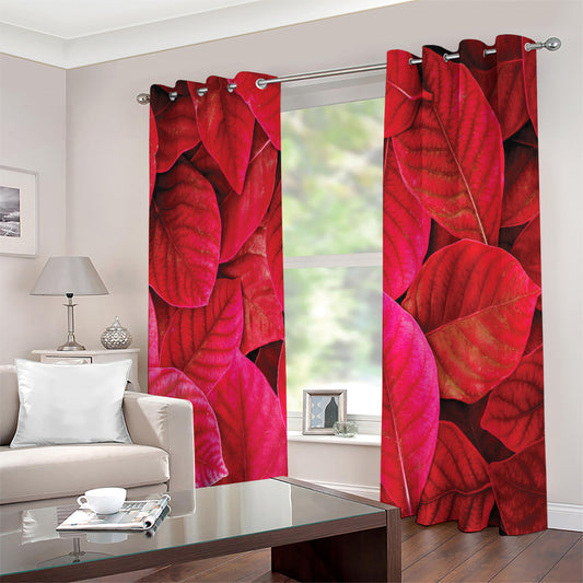 Red Leaf Print Extra Wide Grommet Curtains