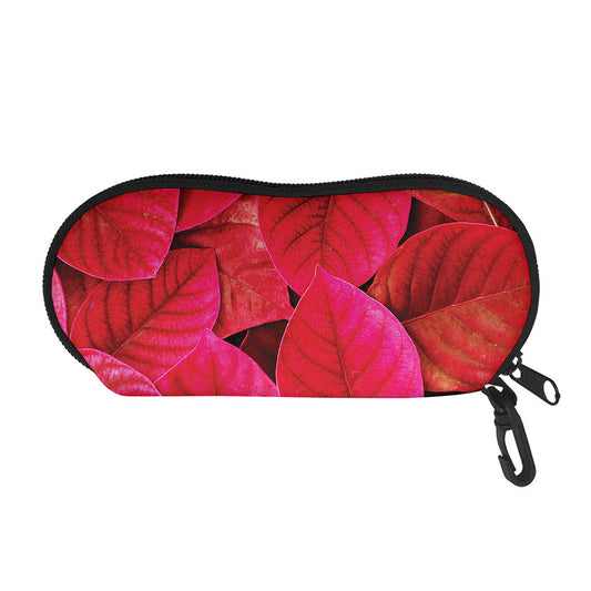 Red Leaf Print Glasses Case