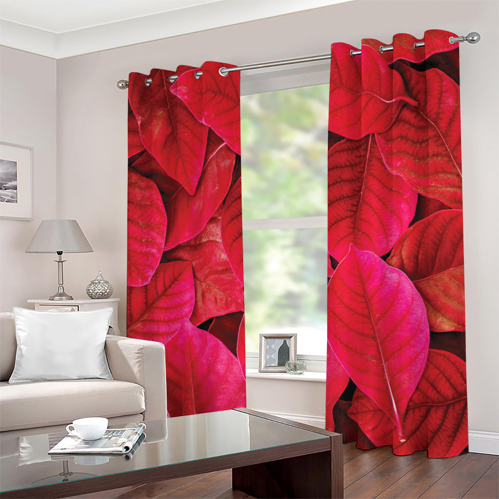 Red Leaf Print Grommet Curtains