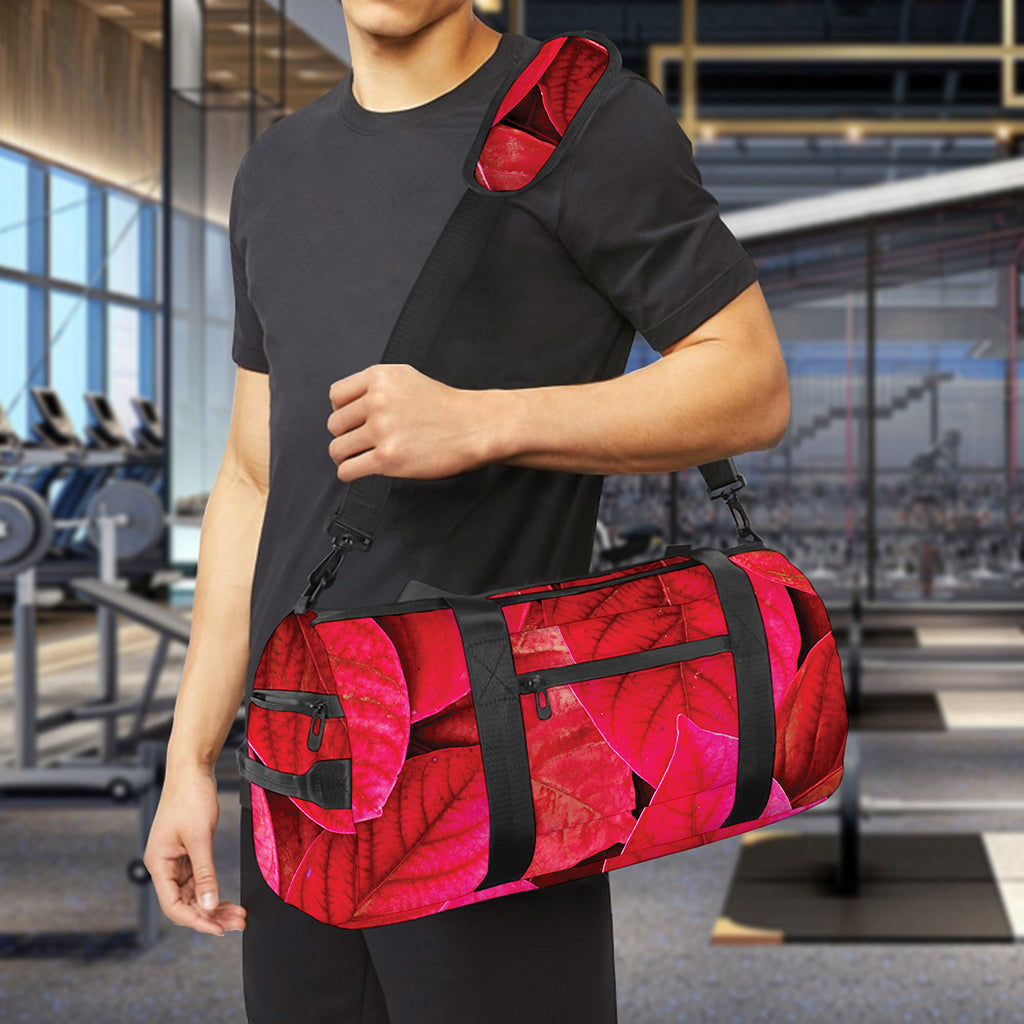 Red Leaf Print Gym Bag