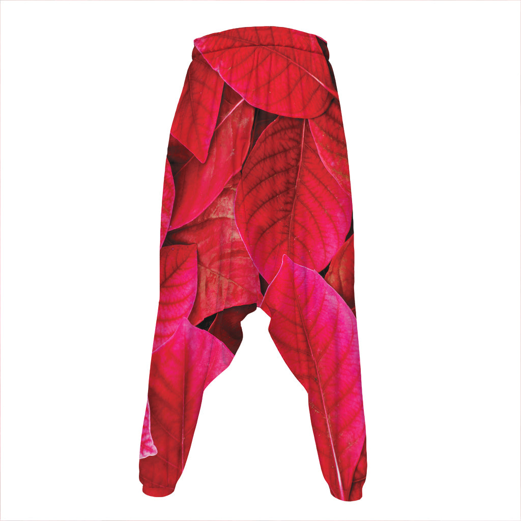 Red Leaf Print Hammer Pants