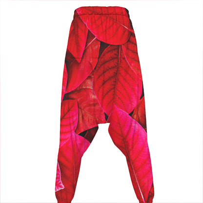 Red Leaf Print Hammer Pants