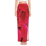 Red Leaf Print High Slit Maxi Skirt