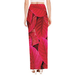 Red Leaf Print High Slit Maxi Skirt