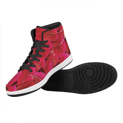 Red Leaf Print High Top Leather Sneakers