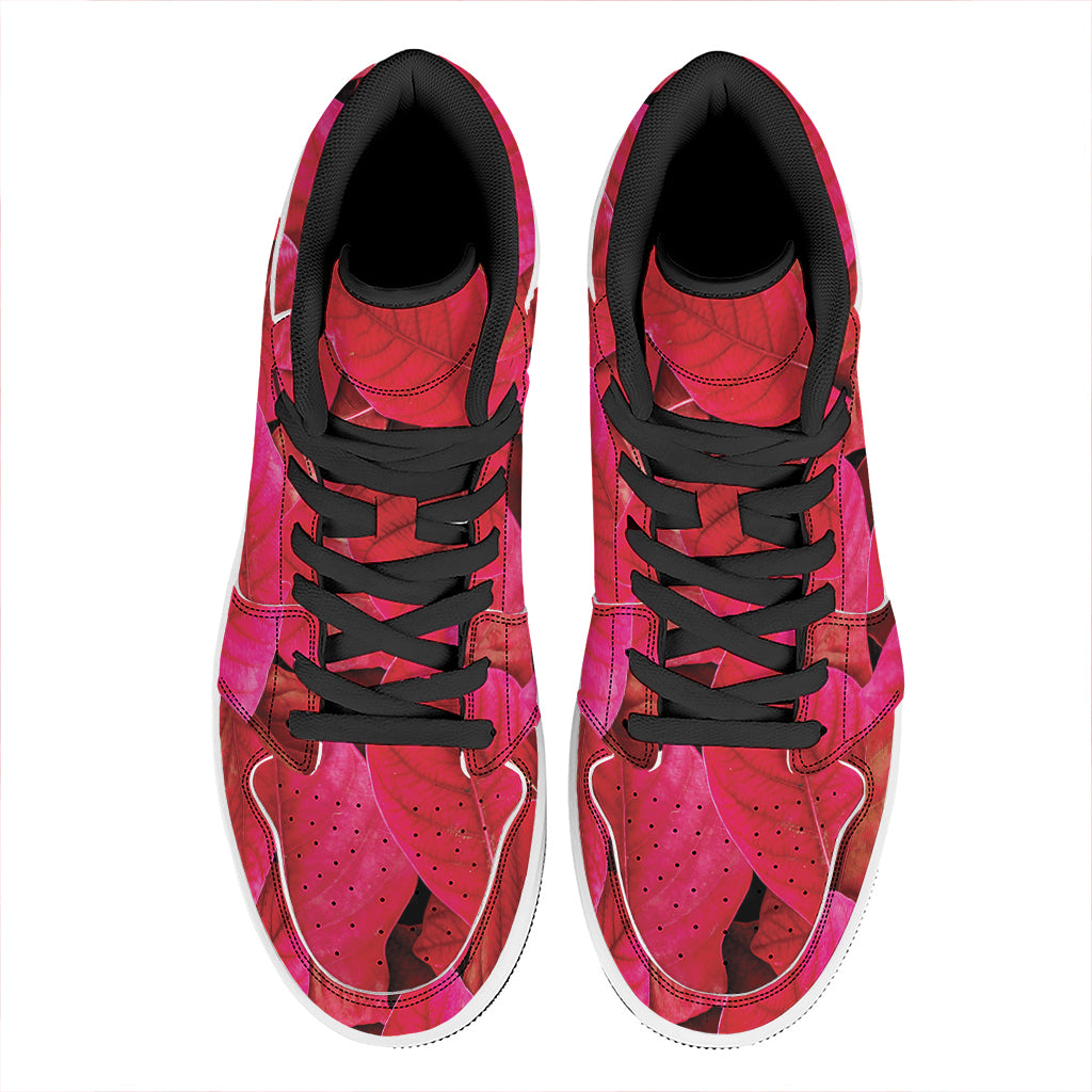Red Leaf Print High Top Leather Sneakers