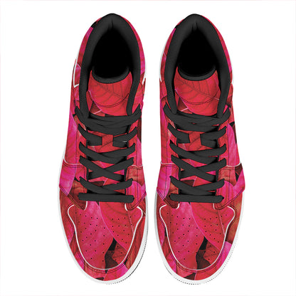 Red Leaf Print High Top Leather Sneakers
