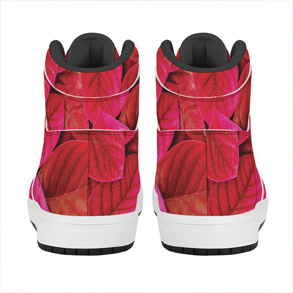 Red Leaf Print High Top Leather Sneakers