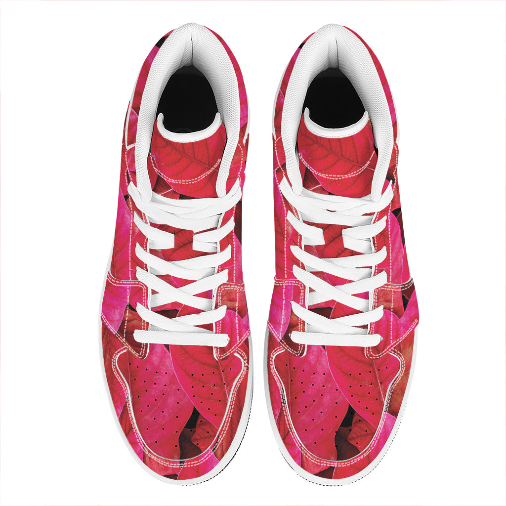 Red Leaf Print High Top Leather Sneakers