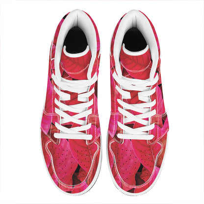 Red Leaf Print High Top Leather Sneakers