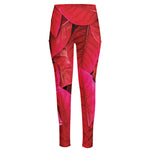 Red Leaf Print High-Waisted Pocket Leggings