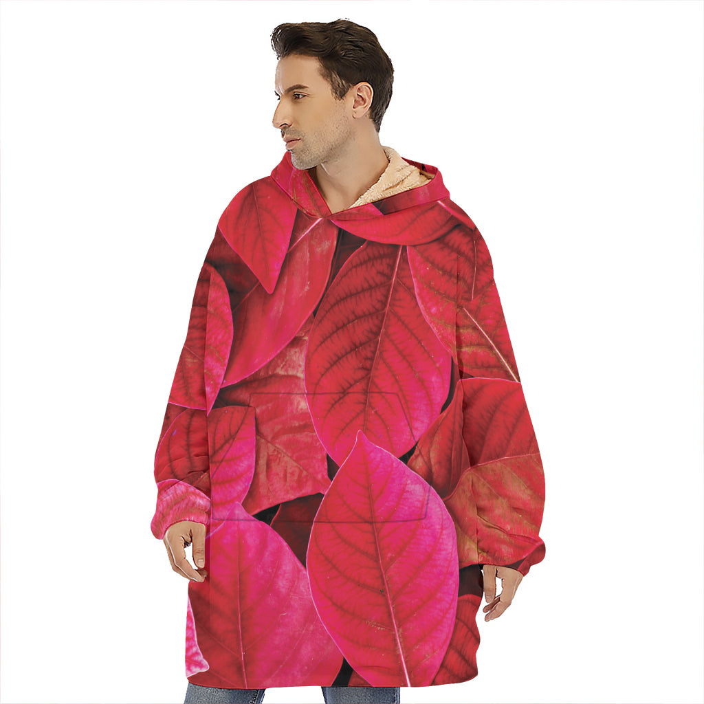 Red Leaf Print Hoodie Blanket