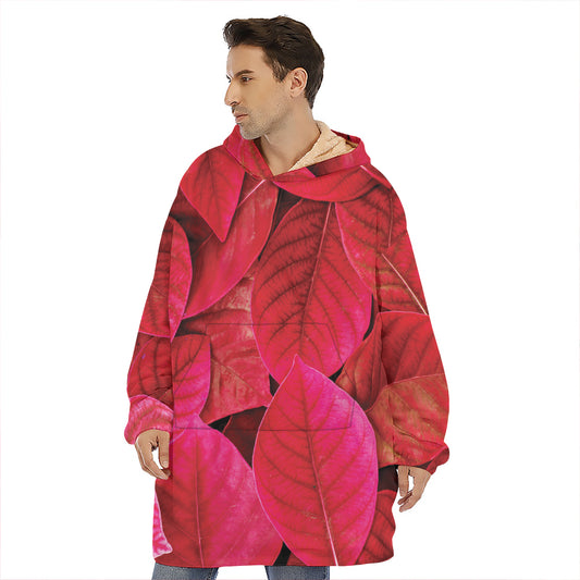 Red Leaf Print Hoodie Blanket