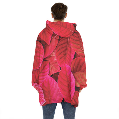 Red Leaf Print Hoodie Blanket