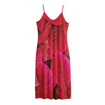 Red Leaf Print Jersey Midi Cami Dress