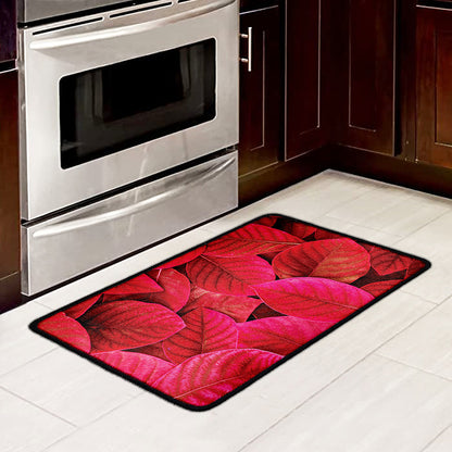 Red Leaf Print Kitchen Mat