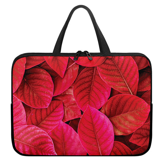 Red Leaf Print Laptop Sleeve With Handle