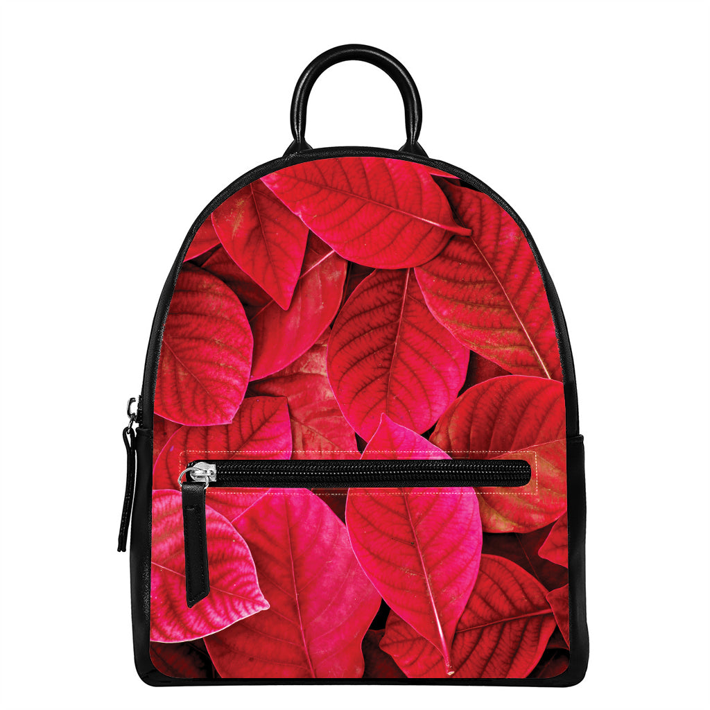Red Leaf Print Leather Backpack