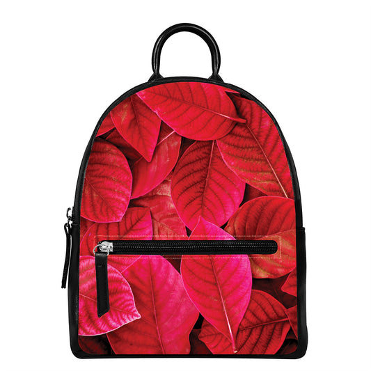 Red Leaf Print Leather Backpack