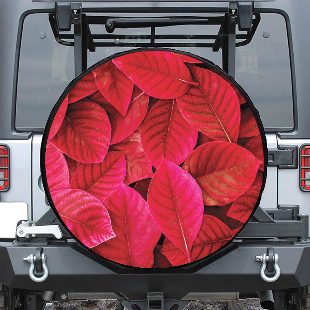 Red Leaf Print Leather Spare Tire Cover