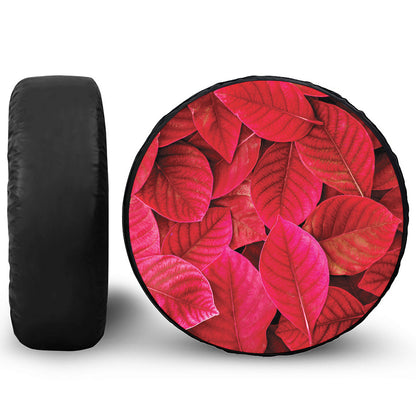 Red Leaf Print Leather Spare Tire Cover