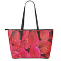 Red Leaf Print Leather Tote Bag With Zipper