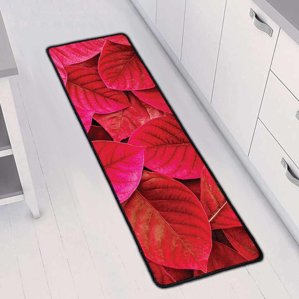 Red Leaf Print Long Kitchen Mat