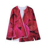 Red Leaf Print Long Sleeve Short Coat