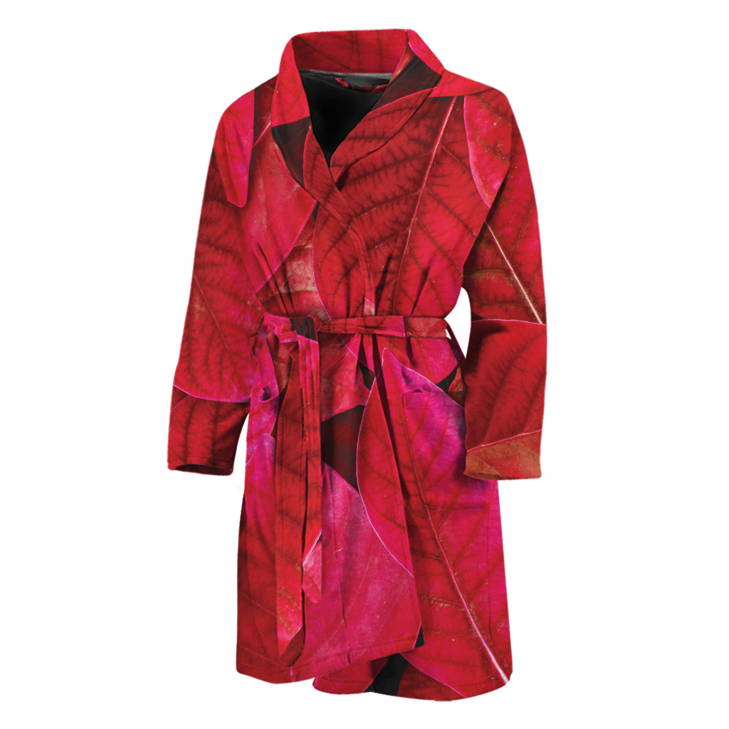 Red Leaf Print Men's Bathrobe