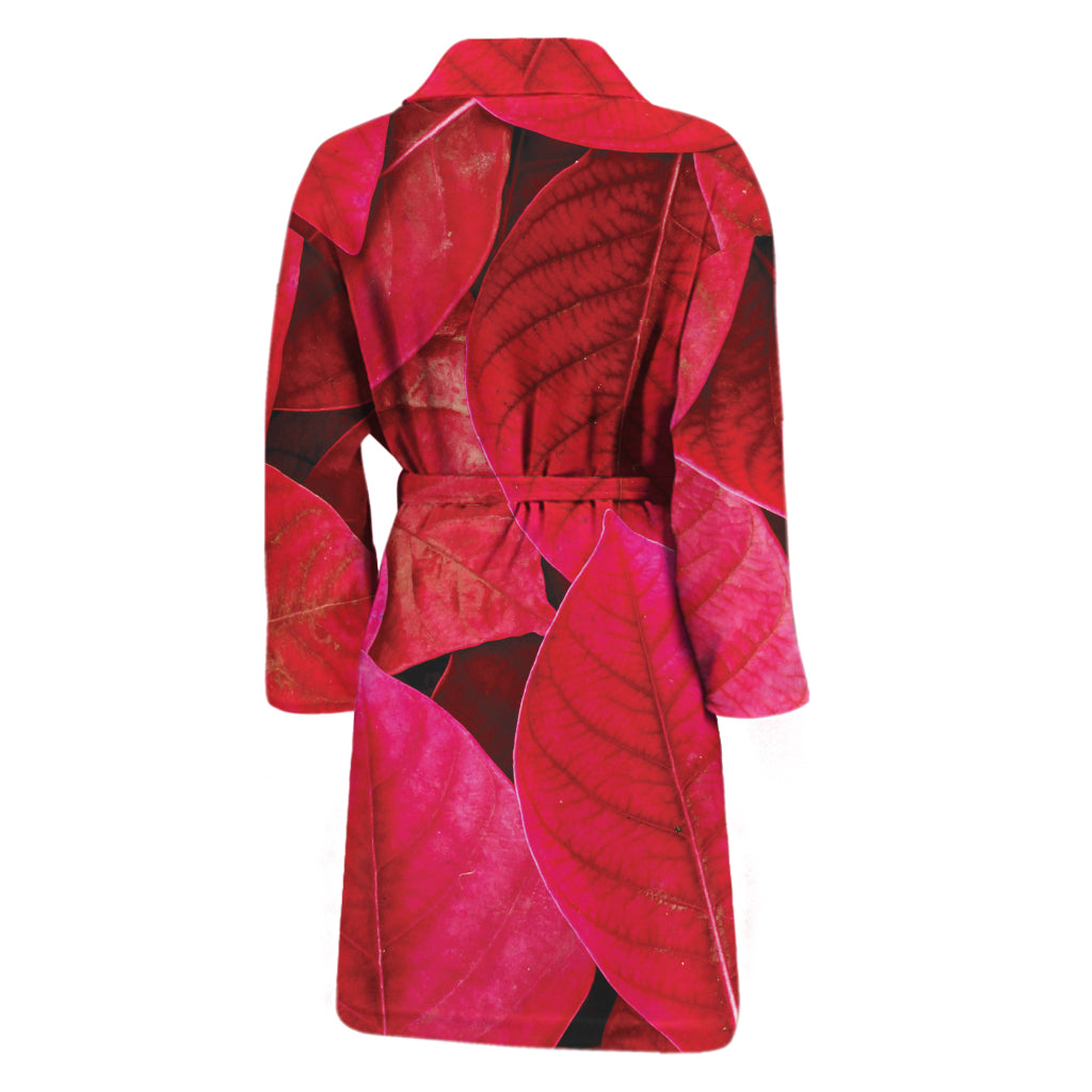 Red Leaf Print Men's Bathrobe