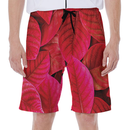 Red Leaf Print Men's Beach Shorts