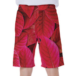 Red Leaf Print Men's Beach Shorts