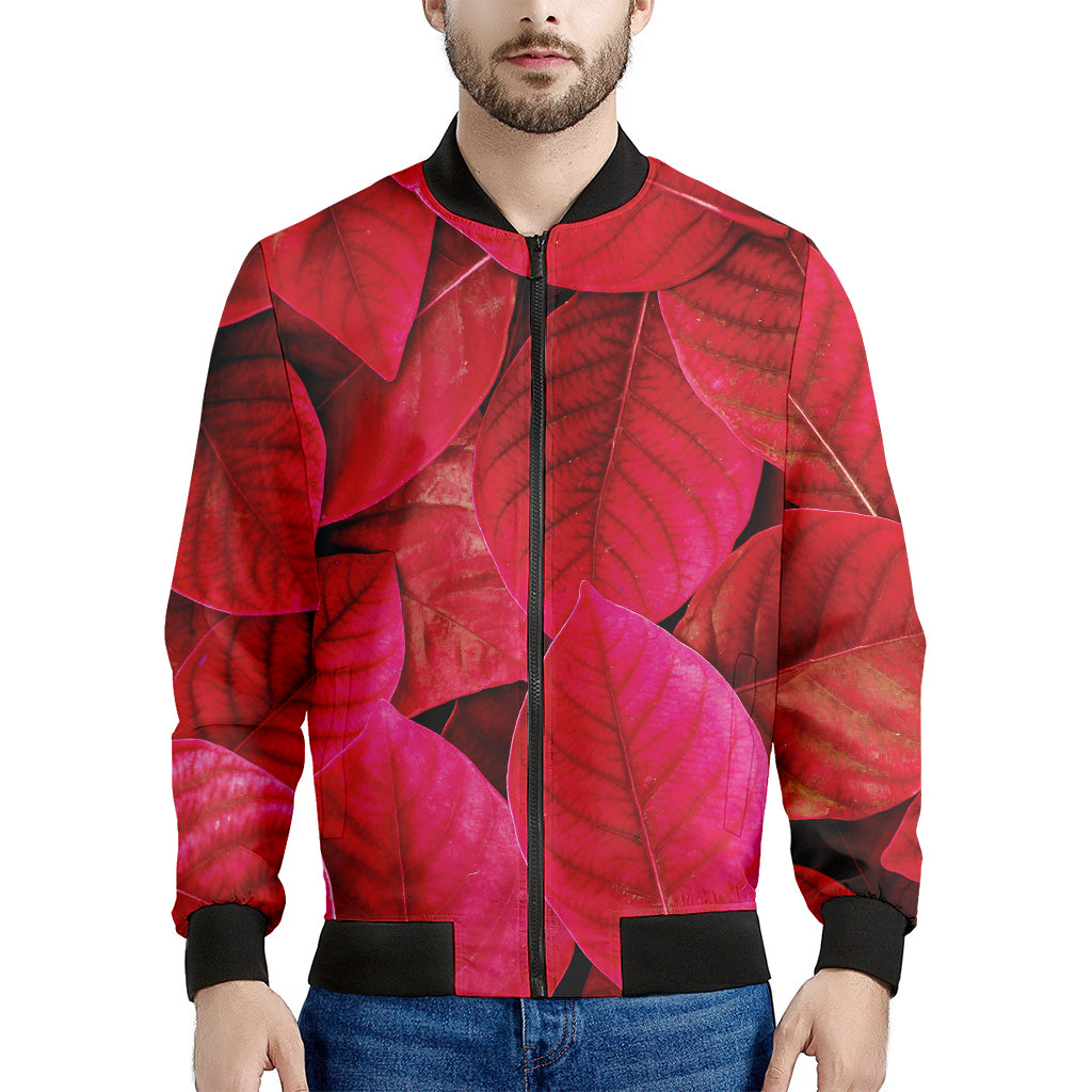 Red Leaf Print Men's Bomber Jacket