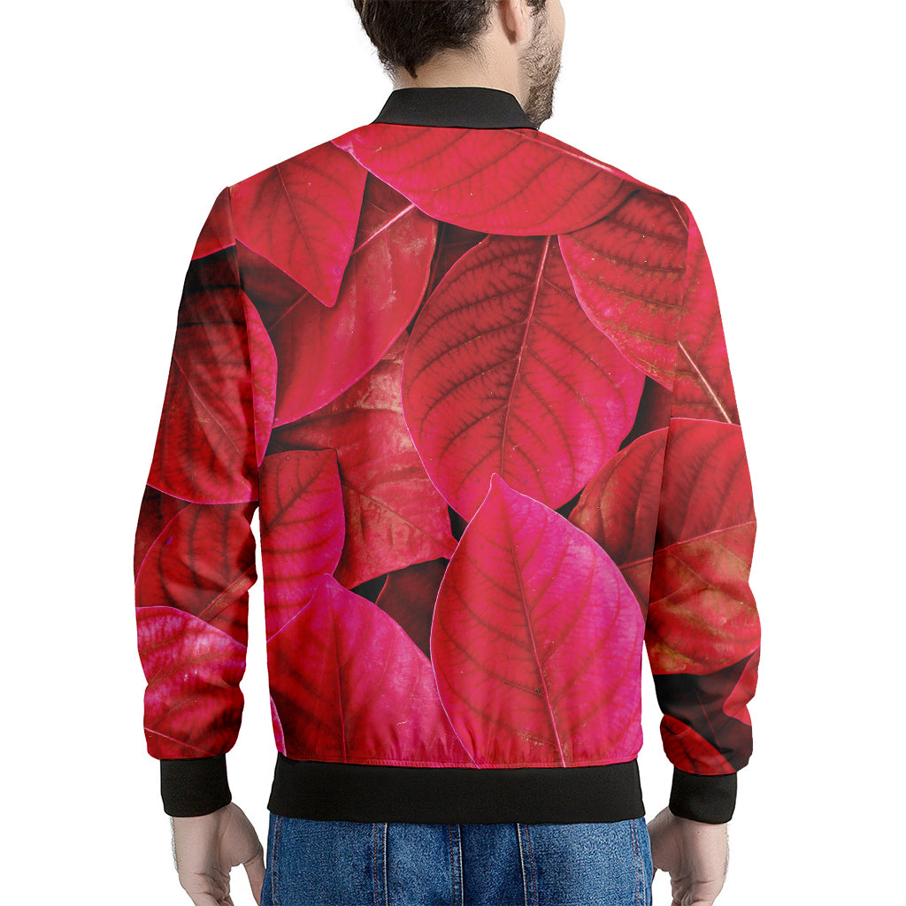 Red Leaf Print Men's Bomber Jacket