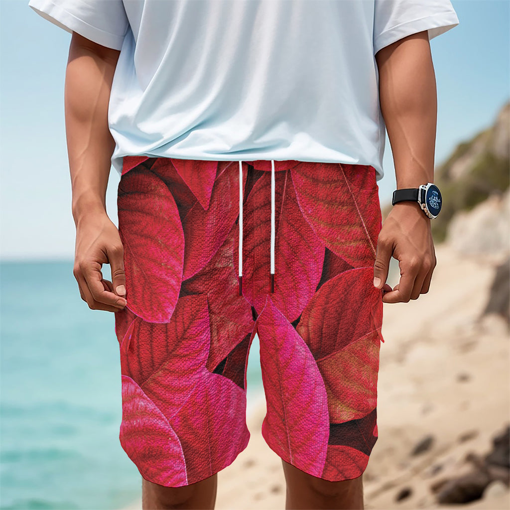 Red Leaf Print Men's Cargo Shorts