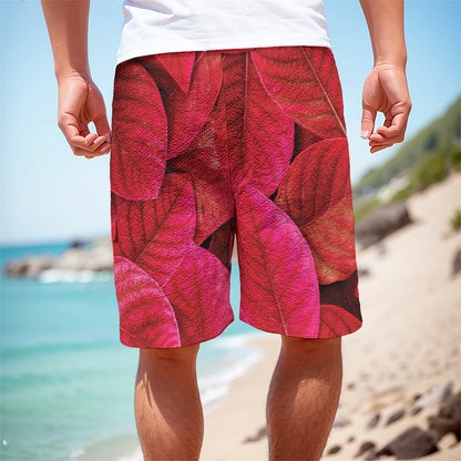 Red Leaf Print Men's Cargo Shorts