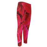 Red Leaf Print Men's Compression Pants