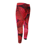 Red Leaf Print Men's Compression Pants