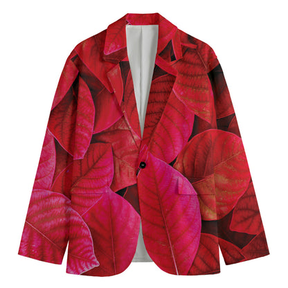 Red Leaf Print Men's Cotton Blazer