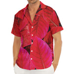 Red Leaf Print Men's Deep V-Neck Shirt