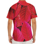 Red Leaf Print Men's Deep V-Neck Shirt